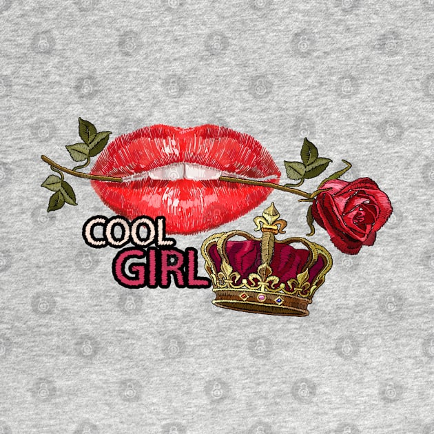 Red lips golden crown embroidery by Mako Design 